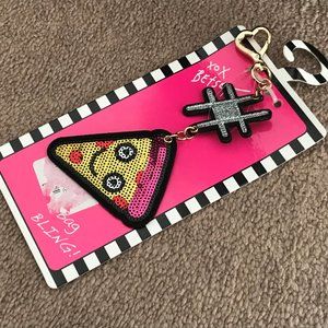 Betsey Johnson Keychain Sequin Pizza Bag Charm